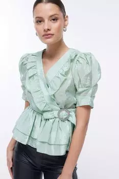 Блузка с блестящим поясом River Island, зеленый