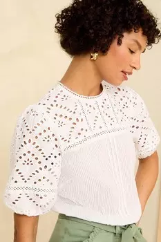 Блузка с буфами и кокеткой на кокетке Love & Roses, белый