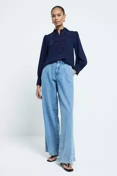 Блузка с цветочной аппликацией River Island, синий