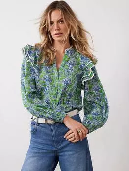 Блузка с цветочной отделкой и рюшами Mint Velvet, зеленый/разноцветный