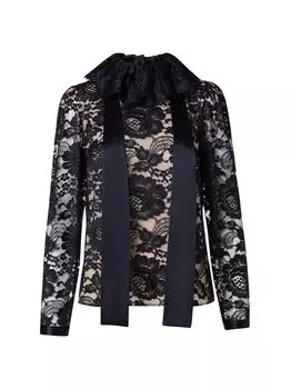 Блузка с цветочным кружевом и завязками на шее Akris, черный