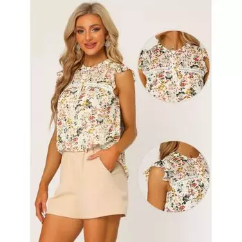 Блузка с цветочным принтом для женских шифоновых топов с рюшами и расклешенными рукавами ALLEGRA K