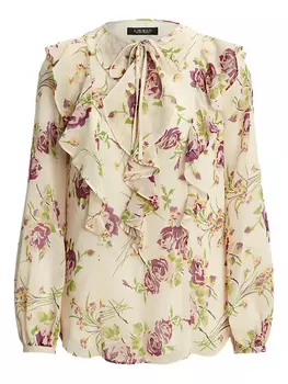 Блузка с цветочным принтом и оборками Lauren Ralph Lauren, белый