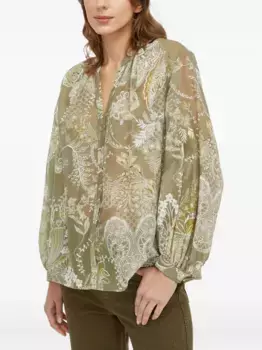 Блузка с цветочным принтом и рукавами-фонариками LUISA SPAGNOLI, зеленый