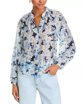 Блузка с цветочным принтом и сборчатым воротником Bella Dahl, синий