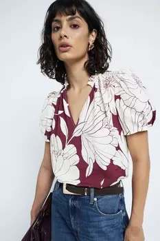 Блузка с цветочным принтом и V образным вырезом River Island, красный