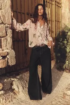Блузка с цветочным принтом и воланами ZARA, разноцветный