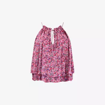 Блузка с цветочным принтом и воротником-халтер из ткани Ro&Zo, фиолетовый