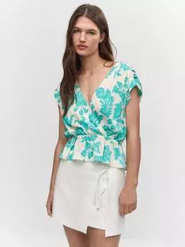 Блузка с цветочным принтом и запахом Mango Jacky, Белый/Мульти