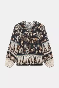 Блузка с цветочным принтом и завязками Mint Velvet, черный