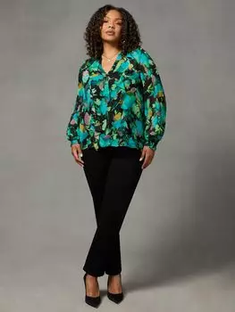 Блузка с цветочным принтом Live Unlimited Curve, синий