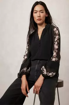 Блузка с цветочным принтом Mint Velvet, черный