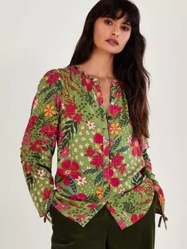 Блузка с цветочным принтом Monsoon, зеленый