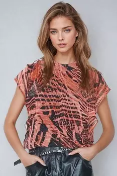 Блузка с цветочным принтом, рукавами крылышками и оборкой с выжженным принтом Religion, оранжевый