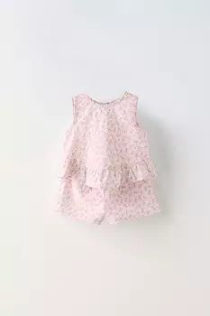 Блузка с цветочным узором и шорты-бермуды ZARA, розовый