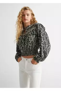 Блузка с цветочным узором Mango, черный