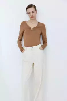 Блузка с декоративной пряжкой H&M, коричневый