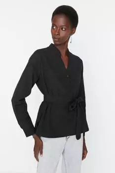 Блузка с детальной отделкой Black Tie Trendyol, черный