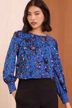 Блузка с длинным рукавом и защипами на пуговицах с изображением животных Love & Roses, синий