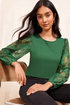 Блузка с длинным рукавом из атласного кружева Friends Like These, зеленый