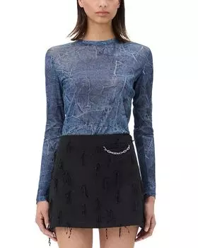 Блузка с длинным рукавом из сетчатого принта GANNI, синий