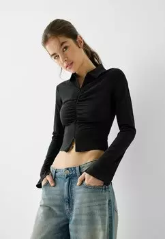 Блузка с длинными рукавами Bershka, черный