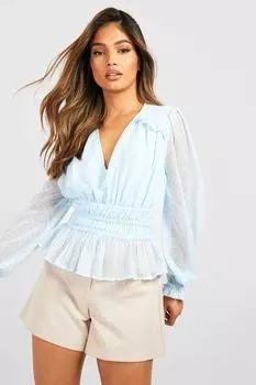 Блузка с длинными рукавами добби сетка Boohoo, синий