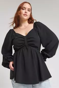 Блузка с длинными рукавами и бантом спереди Simply Be, черный