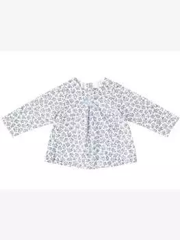 Блузка с длинными рукавами и цветочным узором для девочек синего цвета Petit Confection