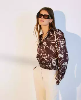 Блузка с длинными рукавами и денонсированным воротником Woman El Corte Ingls, коричневый