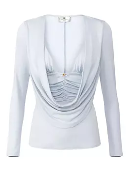 Блузка с длинными рукавами и драпировкой Elisabetta Franchi, синий