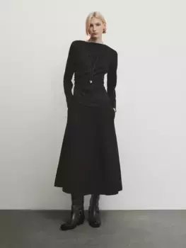 Блузка с длинными рукавами и драпировкой Massimo Dutti, черный