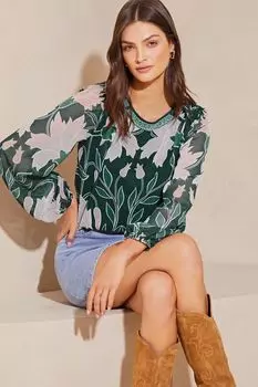 Блузка с длинными рукавами и круглым вырезом Lipsy, зеленый