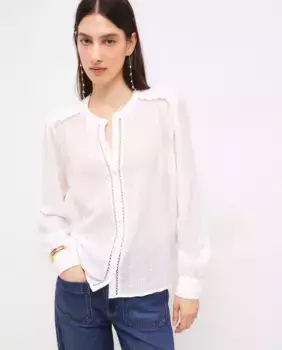 Блузка с длинными рукавами и круглым вырезом на кулиске Tintoretto, цвет Blanco Roto