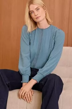 Блузка с длинными рукавами и круглым вырезом из кружева «добби» Love & Roses, синий