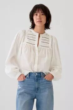 Блузка с длинными рукавами и кружевной отделкой Gap, белый