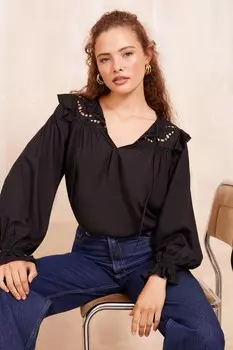 Блузка с длинными рукавами и кружевом Friends Like These, черный