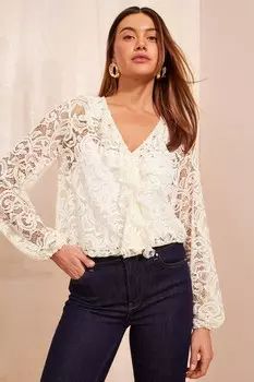 Блузка с длинными рукавами и кружевом Friends Like These, белый