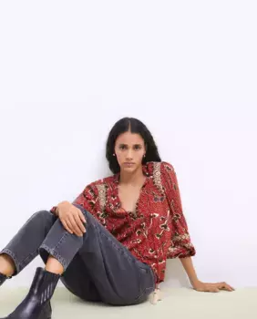 Блузка с длинными рукавами и кулиской Tintoretto, красный