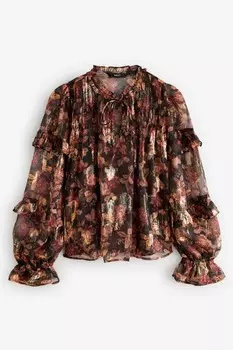 Блузка с длинными рукавами и металлическим воротником стойкой Next, красный