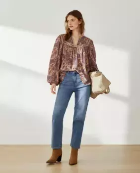 Блузка с длинными рукавами и нагрудником Southern Cotton, коричневый