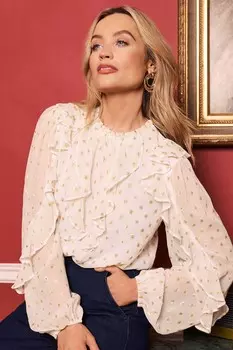 Блузка с длинными рукавами и оборками, круглым вырезом Love & Roses, металлический