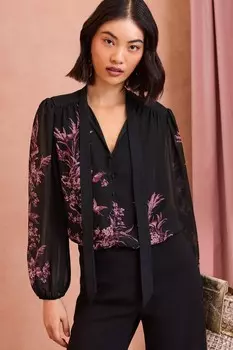 Блузка с длинными рукавами и принтом «киска бант» Love & Roses, розовый