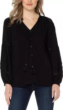 Блузка с длинными рукавами и присборенной поповер Liverpool Los Angeles, черный