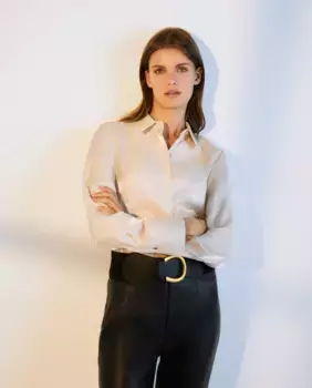 Блузка с длинными рукавами и рубашечным воротником Woman El Corte Ingls, цвет 150 Vainilla