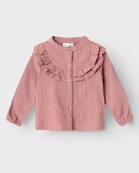 Блузка с длинными рукавами и рюшами Name It, розовый