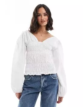 Блузка с длинными рукавами и сборками белого цвета ASOS DESIGN