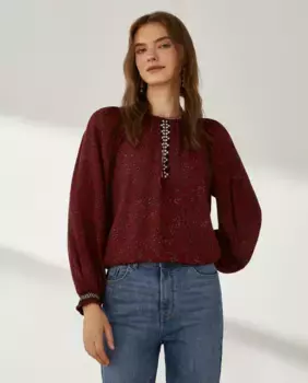 Блузка с длинными рукавами и V-образным вырезом Southern Cotton, красный