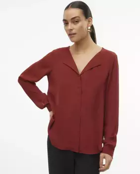Блузка с длинными рукавами и V-образным вырезом Vero Moda, бордовый