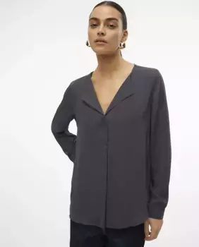 Блузка с длинными рукавами и V-образным вырезом Vero Moda, темно-серый